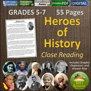 Preview of Heroes of History Reading Comprehension Activities - Print and Digital Versions
