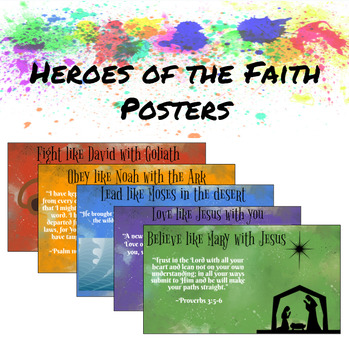 Preview of Heroes of the Faith Character Education Posters Colorful