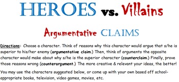 Preview of Heroes vs. Villains Argument Claim Counterclaim Counterargument Activity