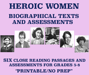 Preview of Heroic Women Reading Comprehension Passages and Assessments Bundle (Grades 5-8)