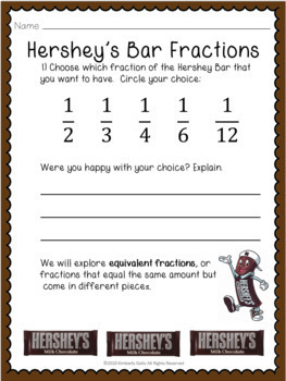 Hershey's Bar Fractions: Unit Fractions & Equivalent Fractions | TpT