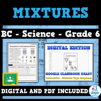 Preview of BC Grade 6 Science - Mixtures - NEWLY UPDATED