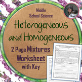 Heterogeneous and Homogeneous Mixtures Worksheet