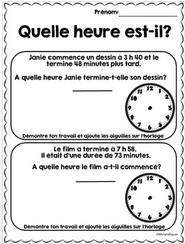 Heure à la minute près - French Time Worksheets | TpT