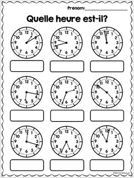 heure a la minute pres french time worksheets tpt