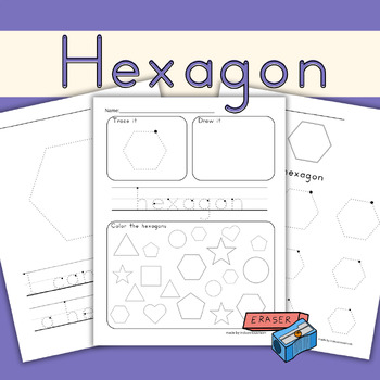 Hexagon Shapes, 2D Shapes Worksheets, Kindergarten -Trace, Draw and ...