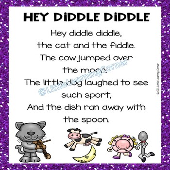 Hey Diddle Diddle | Colored Nursery Rhyme Poster by Little Learning Corner