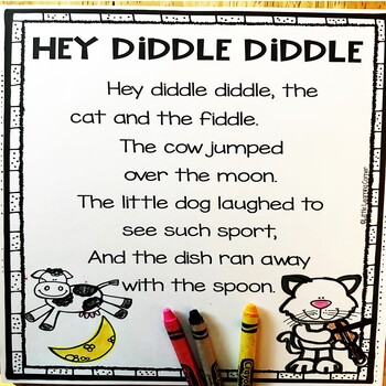 Preview of Hey Diddle Diddle Nursery Rhyme Poetry Notebook Black and White