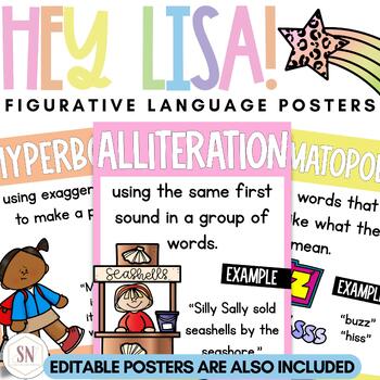 Preview of Hey Lisa! Bright & Happy Figurative Language Posters | Editable | *NEW