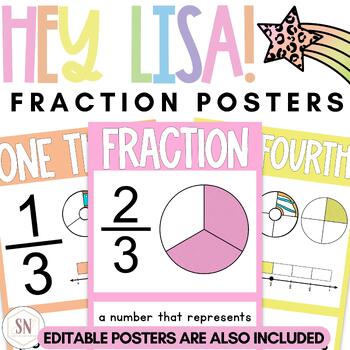 Preview of Hey Lisa! Bright & Happy Fraction Posters | Editable | *NEW