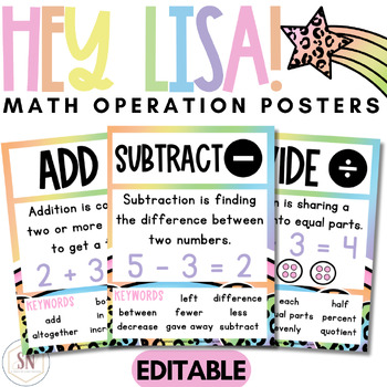 Hey Lisa! Bright & Happy Math Operations - Key Words Posters | Editable ...