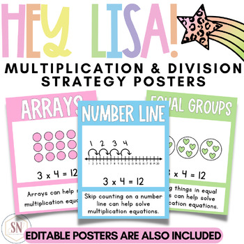 Preview of Hey Lisa! Bright & Happy Multiplication & Division Posters | Editable