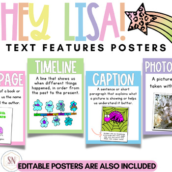 Preview of Hey Lisa! Bright & Happy Nonfiction Text Features | Editable | *NEW