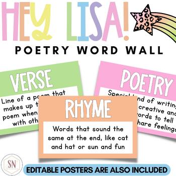 Preview of Hey Lisa! Bright & Happy Poetry Word Wall | Editable | *NEW