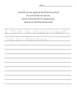 Preview of Hey, Little Ant opinion writing printable