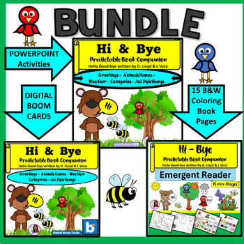 Preview of Hi Bye Predictable Book Companion, BOOM Cards & Emergent Reader BUNDLE