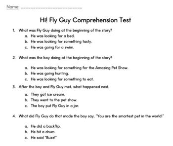 Preview of Hi! Fly Guy Comprehension Quiz