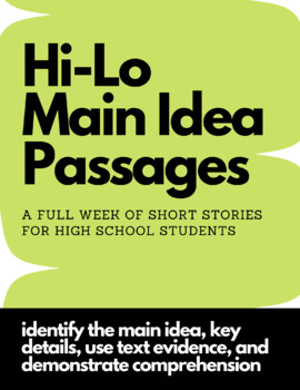 Preview of Hi-Lo Main Idea Text Passages for High School Struggling Readers