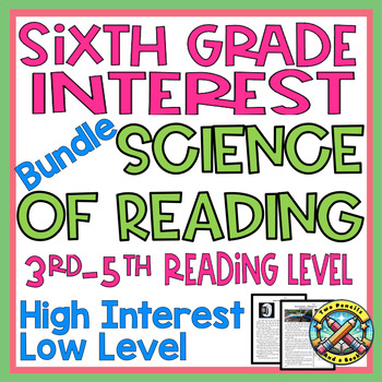 Preview of Hi Low Level Reading Comprehension and Fluency BUNDLE - 6th Interest - 3-5 Level