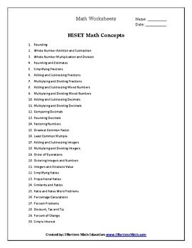 HiSET Math Worksheets by Effortless Math Education TpT