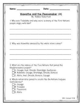 Preview of Hiawatha and the Peacemaker by Robbie Robertson Reading Packet