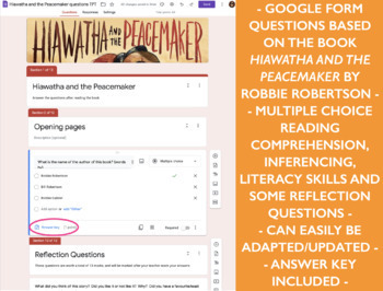 Preview of Hiawatha and the Peacemaker - literacy skills/reading comprehension - Indigenous