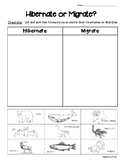 Hibernate or Migrate? Science Sorting Worksheet w/picture cards