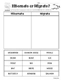 Hibernate or Migrate? Science Sorting Worksheet w/word cards