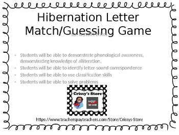 Preview of Hibernation Letter Match/Guessing Game