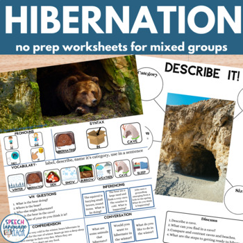 Preview of Hibernation No Prep Worksheets Speech Therapy Mixed Groups