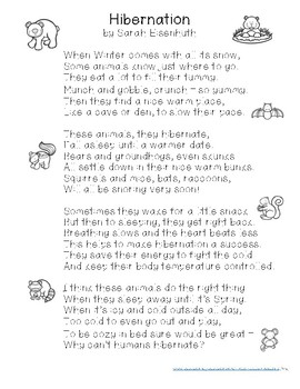 Hibernation Poem and Comprehension Activities by Sarah Eisenhuth