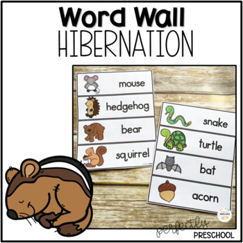 Preview of Hibernation Word Wall Vocabulary Cards for Preschool, PreK and Kindergarten