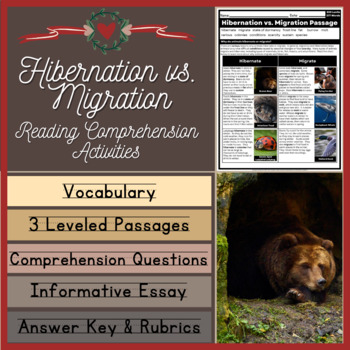 Preview of Hibernation vs Migration Reading Comprehension Passages Questions Vocab Essay