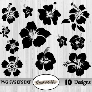 Tropical Hibiscus Flowers SVG DXF PNG digital download file Silhouette ...