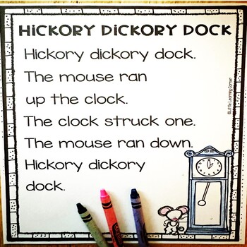 Preview of Hickory Dickory Dock Nursery Rhyme Poetry Notebook Black and White