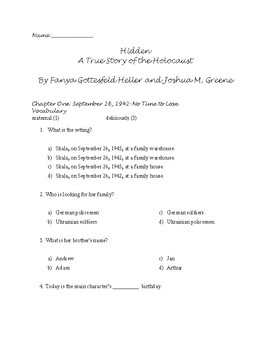 Preview of Hidden: A True Story of the Holocaust Guided Reading Packet/Book Study