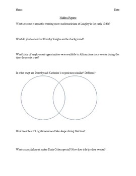 Preview of Hidden Figures Guided Worksheet