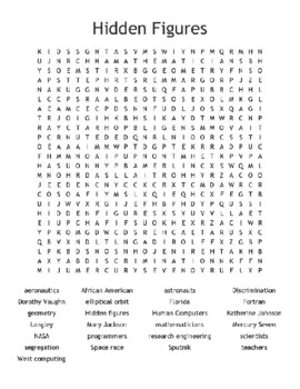 Hidden Figures (Movie 2016)- Questions, answer key, Word search | TPT