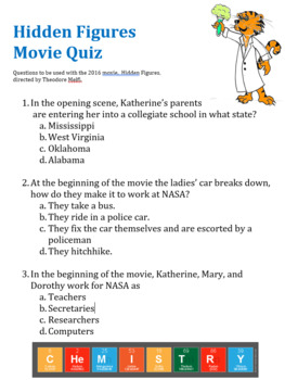 Preview of Hidden Figures Movie Guide Questions (Multiple Choice Worksheet)