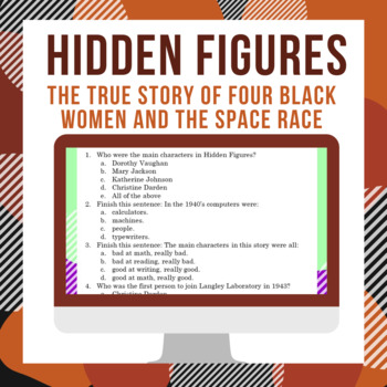 Preview of Hidden Figures The True Story of Four Black Women Reading Comprehension