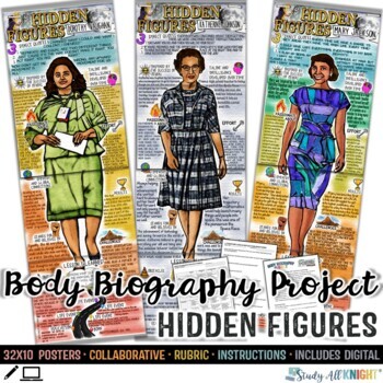 Preview of Hidden Figures, Women's History, Black History, Body Biography Research