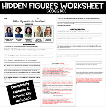 Preview of Hidden Figures Worksheet