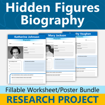 Preview of Hidden Figures at NASA Biography Research Project Bundle - Women in STEM