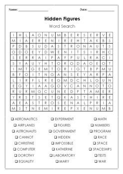 Hidden Figures by Margot Lee Shetterly Word Search by MsZzz Teach