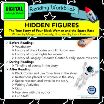 Preview of Hidden Figures picture book DIGITAL Reading Workbook in Google Slides