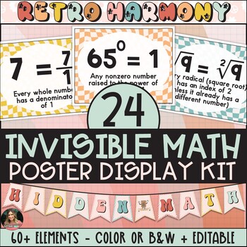 Preview of Invisible Math Posters Bulletin Board Display Kit - Editable Retro Groovy Decor