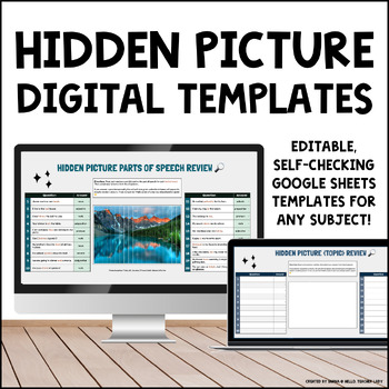 Preview of Hidden Mystery Picture Digital Templates - Self-Checking Google Sheets Activity
