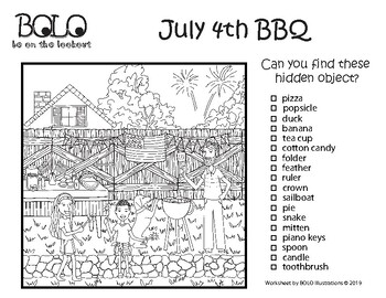 hidden objects fourth of july independence day summer fun coloring page