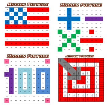 Preview of Hidden Picture Combo Pack - Fractions, Decimals, & Percents - 8 puzzles