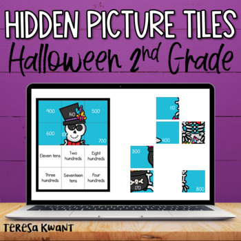 Preview of Hidden Picture Tiles Halloween Math Activity 2nd Grade | Distance Learning